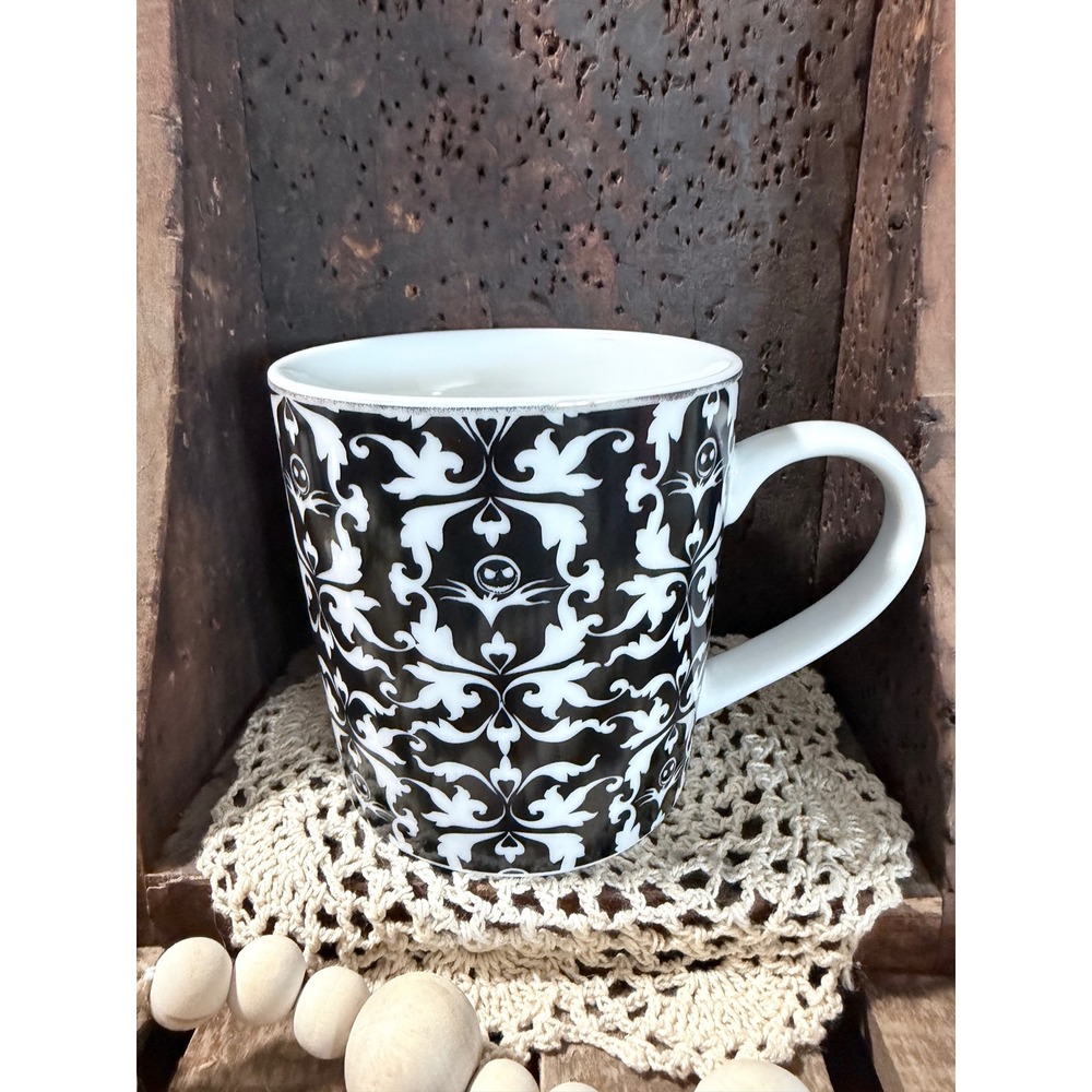 Disney Nightmare Before Christmas Jack Skellington Black White Damask Coffee Mug